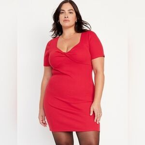 Size 2X red twist front rib knit mini dress